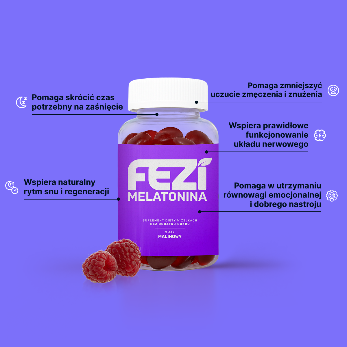 FEZI Melatonina w Żelkach Benefity Kwadrat